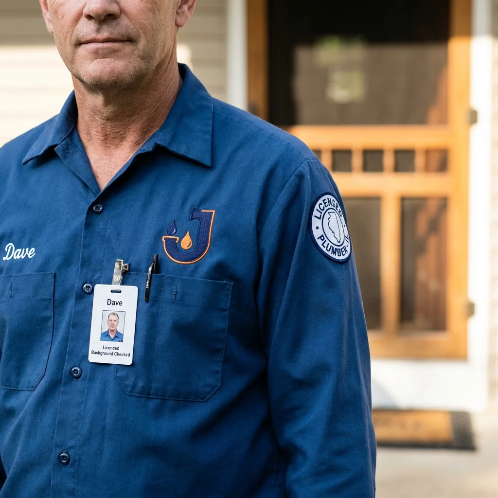 Licensed plumber showing ID badge in Three Rivers, MI
