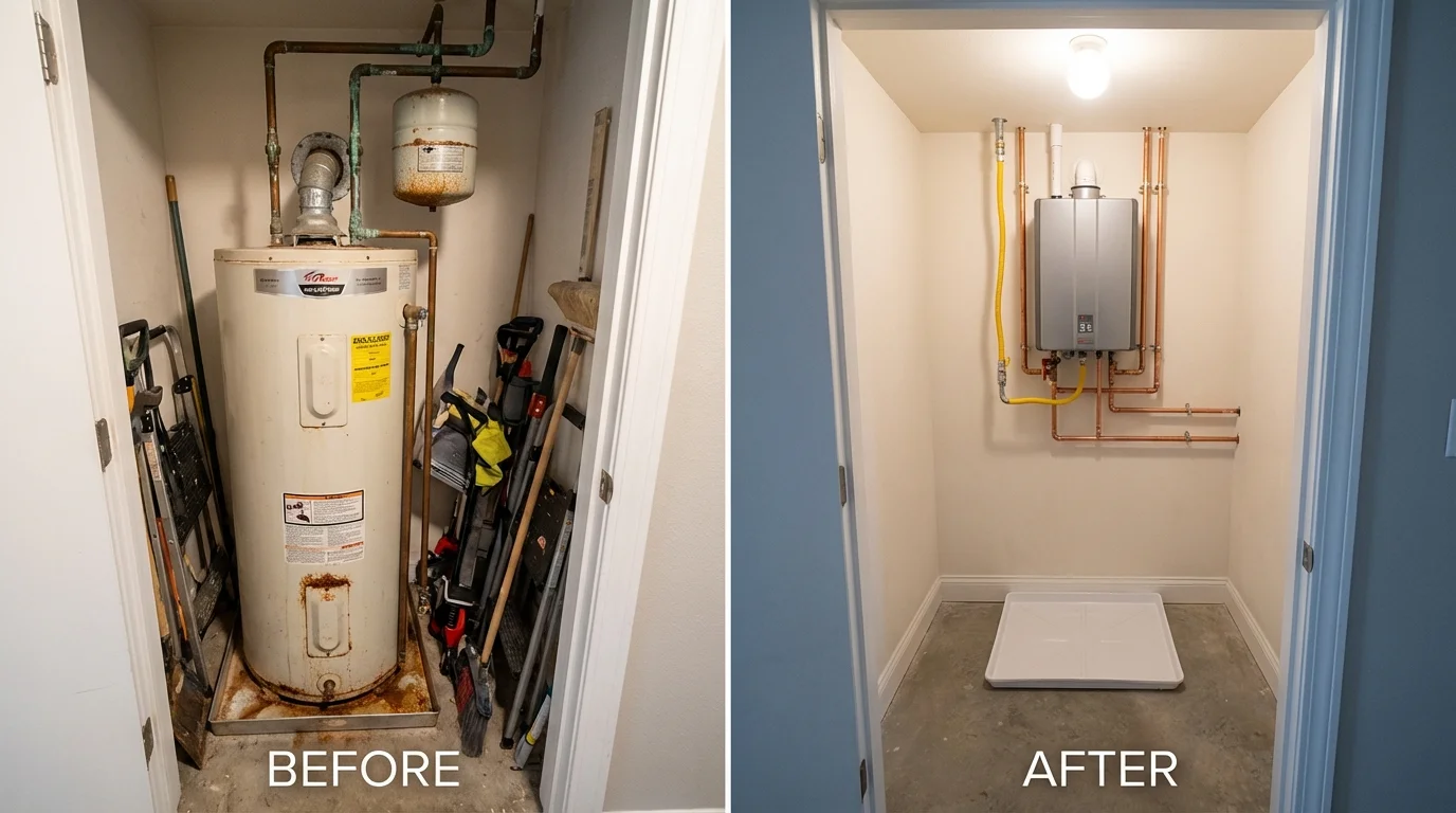 Tank water heater versus wall-mounted tankless unit comparison for Three Rivers, MI homeowners